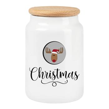 Noël - Boîte à biscuits avec couvercle en bois - blanc - Devant