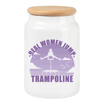 Real Women Jump Trampolines / Jumping Fitness - Cookie Jar with Wooden Lid - white - Front