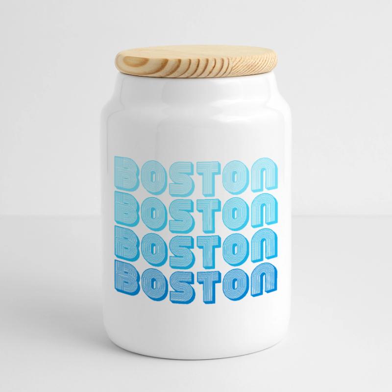 Boston Repeat Pattern Blue Gradient Cookie Jar with Wooden Lid