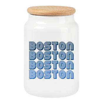Boston Block Grid Muster - Keksdose mit Holzdeckel - Weiß - Vorne