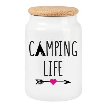 Vie de camping - Boîte à biscuits avec couvercle en bois - blanc - Devant