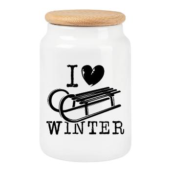 i love Schnee Winter Herz Liebe Illustration icon - Keksdose mit Holzdeckel - Weiß - Vorne