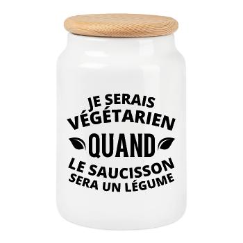 végétarien, végane, végan - Boîte à biscuits avec couvercle en bois - blanc - Devant