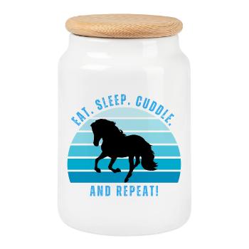 Welsh-Pony im Galopp Sonnenuntergang im Retro-Stil - Keksdose mit Holzdeckel - Weiß - Vorne