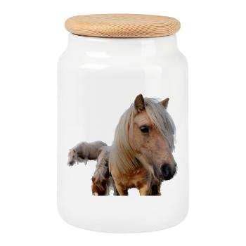 Chevaux dans les pâturages - Boîte à biscuits avec couvercle en bois - blanc - Devant