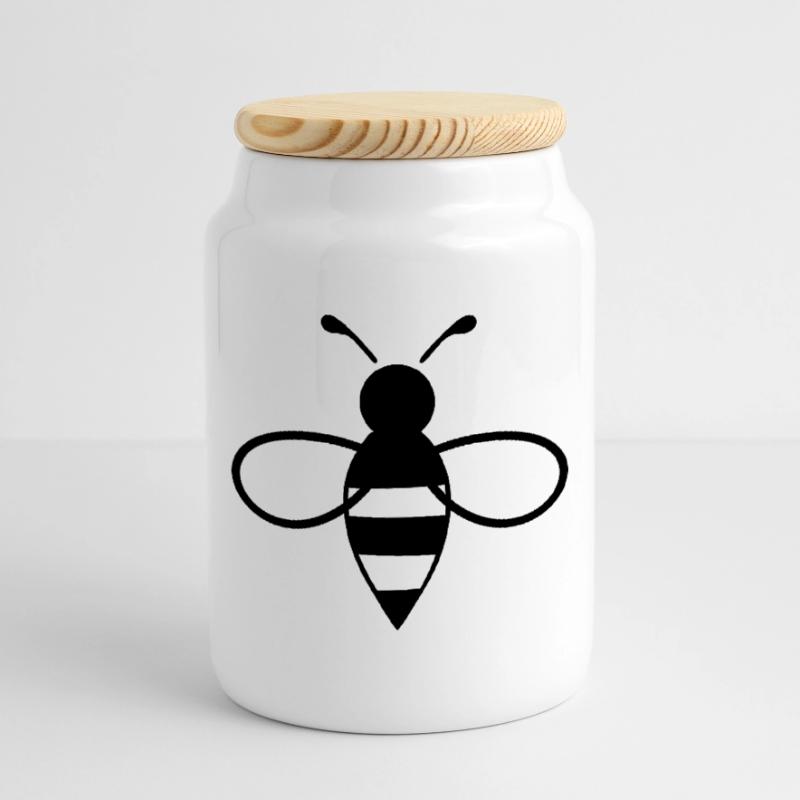 Bee black Cookie Jar with Wooden Lid