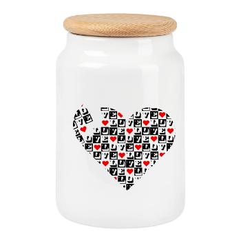 Herz-Liebe-Block Schwarz-Rot - Keksdose mit Holzdeckel - Weiß - Vorne