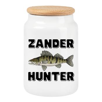 Zander Hunter – Predator Fishing Shirt - Cookie Jar with Wooden Lid - white - Front