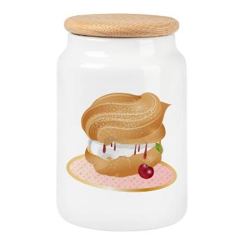 Feuilleté à la crème fourré à la crème et à la cerise - Boîte à biscuits avec couvercle en bois - blanc - Devant