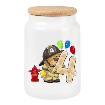 Pompiers chien quatre ballon célébration 4 ans - Boîte à biscuits avec couvercle en bois - blanc - Devant