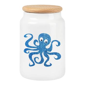 Oktopus Tintenfisch Jeans Muster Kinder Meer Ozean - Keksdose mit Holzdeckel - Weiß - Vorne