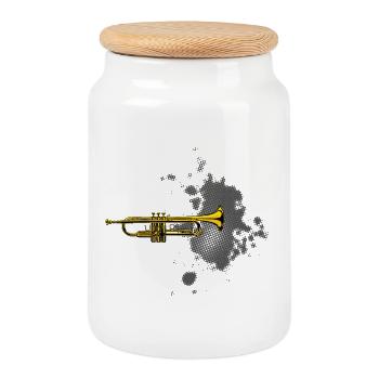 Trumpet Logo - Cookie Jar with Wooden Lid - white - Front