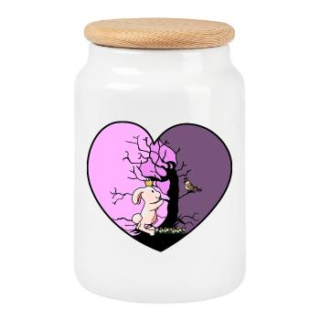 Coeur Lapin Fantaisie Oiseau Enfants Toddler Bébé - Boîte à biscuits avec couvercle en bois - blanc - Devant