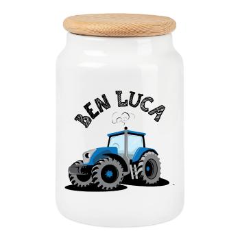 Traktor Ben Luca - Keksdose mit Holzdeckel - Weiß - Vorne
