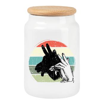 Giraffe Silhouette Retro Sunset - Cookie Jar with Wooden Lid - white - Front