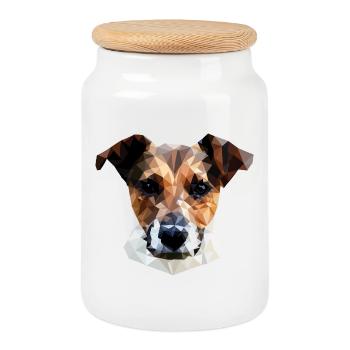 Jack Russell Terrier Chien Polygone - Boîte à biscuits avec couvercle en bois - blanc - Devant