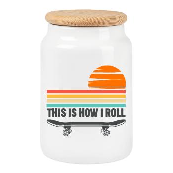 Skateboarding This Is How I Roll - Cookie Jar with Wooden Lid - white - Front