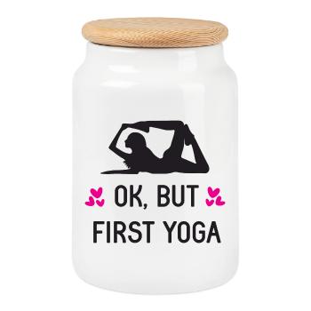 107Ok, But First Yoga - Cookie Jar with Wooden Lid - white - Front