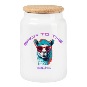 Casual llama with sunglasses retro design - Cookie Jar with Wooden Lid - white - Front