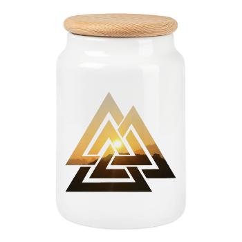 Valknut Wotansknoten Valhalla Sun - Cookie Jar with Wooden Lid - white - Front
