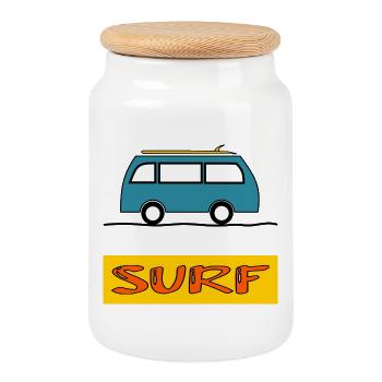 SURF. POISSON. PLAGE. MER. OCEAN. HUMOUR. VACANCES - Boîte à biscuits avec couvercle en bois - blanc - Devant