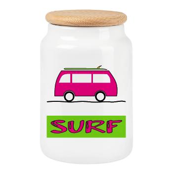 SURF. POISSON. PLAGE. MER. OCEAN. HUMOUR. VACANCES - Boîte à biscuits avec couvercle en bois - blanc - Devant