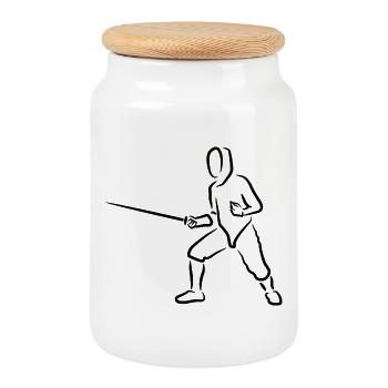 Funny fencer - Cookie Jar with Wooden Lid - white - Front