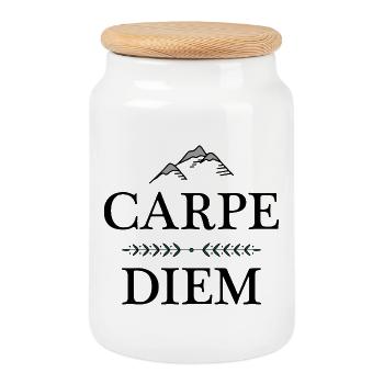 Carpe Diem - Cookie Jar with Wooden Lid - white - Front