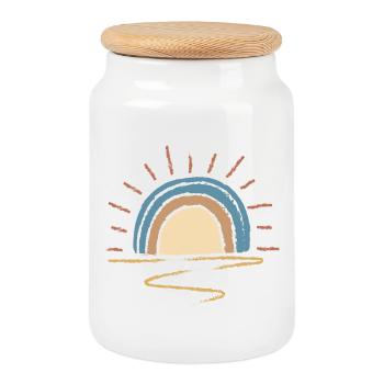 Pastellfarbener Sonnenaufgangsbogen - Keksdose mit Holzdeckel - Weiß - Vorne