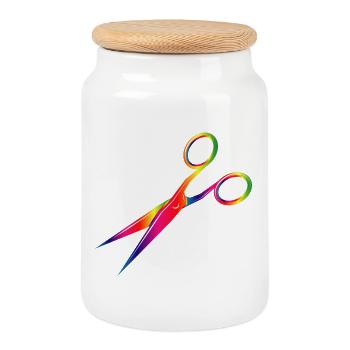 Ciseaux colorés aux couleurs de l’arc-en-ciel - Boîte à biscuits avec couvercle en bois - blanc - Devant