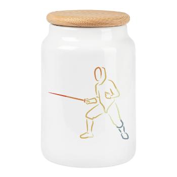 Vintage fencers - Cookie Jar with Wooden Lid - white - Front