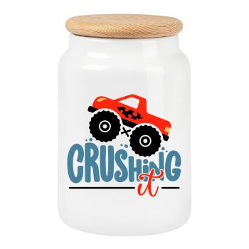 Crushing It Hotrod Grafik - Keksdose mit Holzdeckel - Weiß - Vorne
