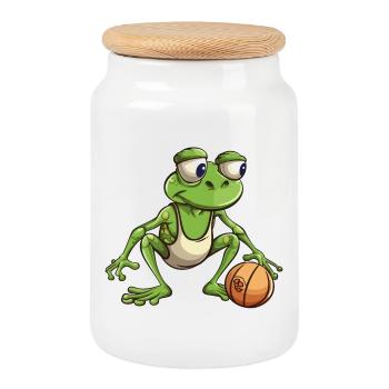 Grenouille de basket-ball - Boîte à biscuits avec couvercle en bois - blanc - Devant