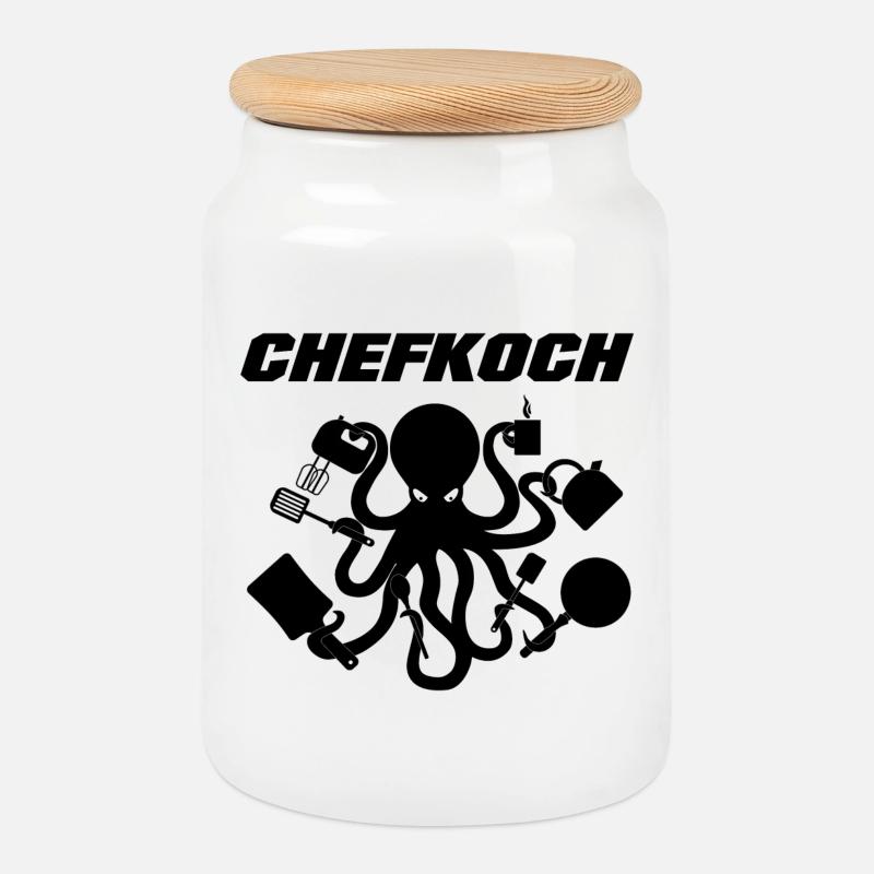 Chefkoch Oktopus - Keksdose mit Holzdeckel - Weiß