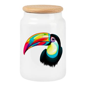 Toucan - Cookie Jar with Wooden Lid - white - Front