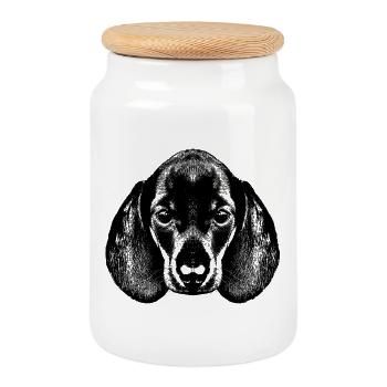 Teckel / Dackel / Dachshund / Portrait - Boîte à biscuits avec couvercle en bois - blanc - Devant
