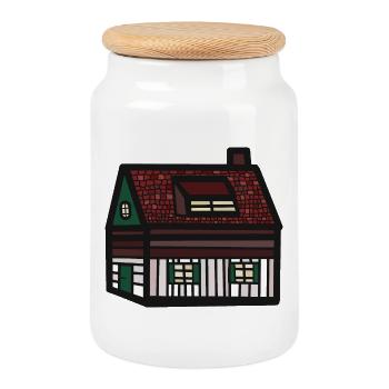 Tyrolean House Hut Cottage Building Real Estate - Cookie Jar with Wooden Lid - white - Front