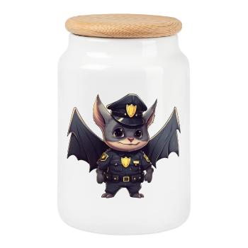 Police des chauves-souris - Boîte à biscuits avec couvercle en bois - blanc - Devant