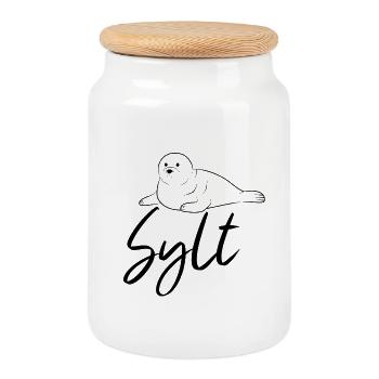 Sylt Robbe - Keksdose mit Holzdeckel - Weiß - Vorne
