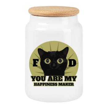 Cute Black Cat - Cookie Jar with Wooden Lid - white - Front