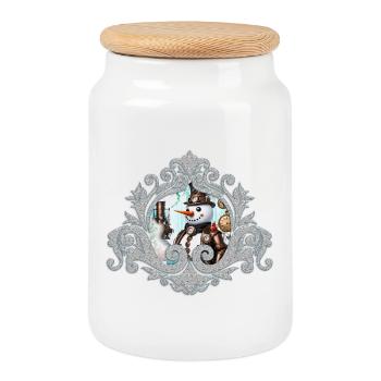 Bonhomme de neige à temps ! - Boîte à biscuits avec couvercle en bois - blanc - Devant