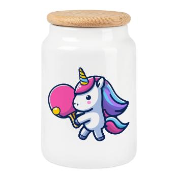Licorne Licorne avec raquette de tennis de table pour - Boîte à biscuits avec couvercle en bois - blanc - Devant
