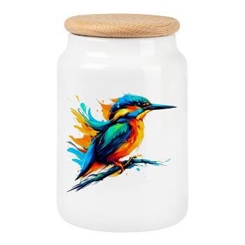 Martin-pêcheur - Boîte à biscuits avec couvercle en bois - blanc - Devant
