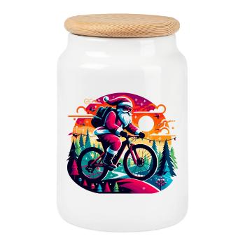 Santa VTT Néon - Boîte à biscuits avec couvercle en bois - blanc - Devant