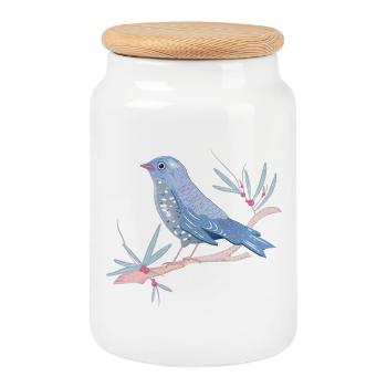 bläulicher Vogel mit Misteln im Winter Stimmung - Keksdose mit Holzdeckel - Weiß - Vorne