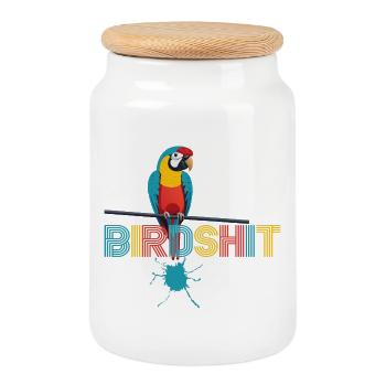 Parrot Rainbow BLUE SHIT - HAPPY BIRD - Cookie Jar with Wooden Lid - white - Front