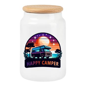 Sunset Happy Camping-car - Boîte à biscuits avec couvercle en bois - blanc - Devant