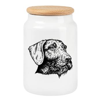 Portrait allemand à poil dur - Boîte à biscuits avec couvercle en bois - blanc - Devant