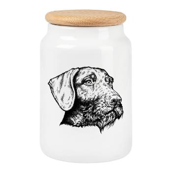 Portrait allemand à poil dur - Boîte à biscuits avec couvercle en bois - blanc - Devant