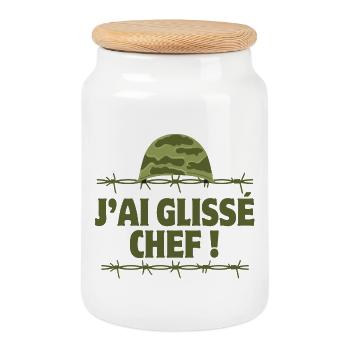 j'ai glissé chef, 7ème compagnie - Boîte à biscuits avec couvercle en bois - blanc - Devant